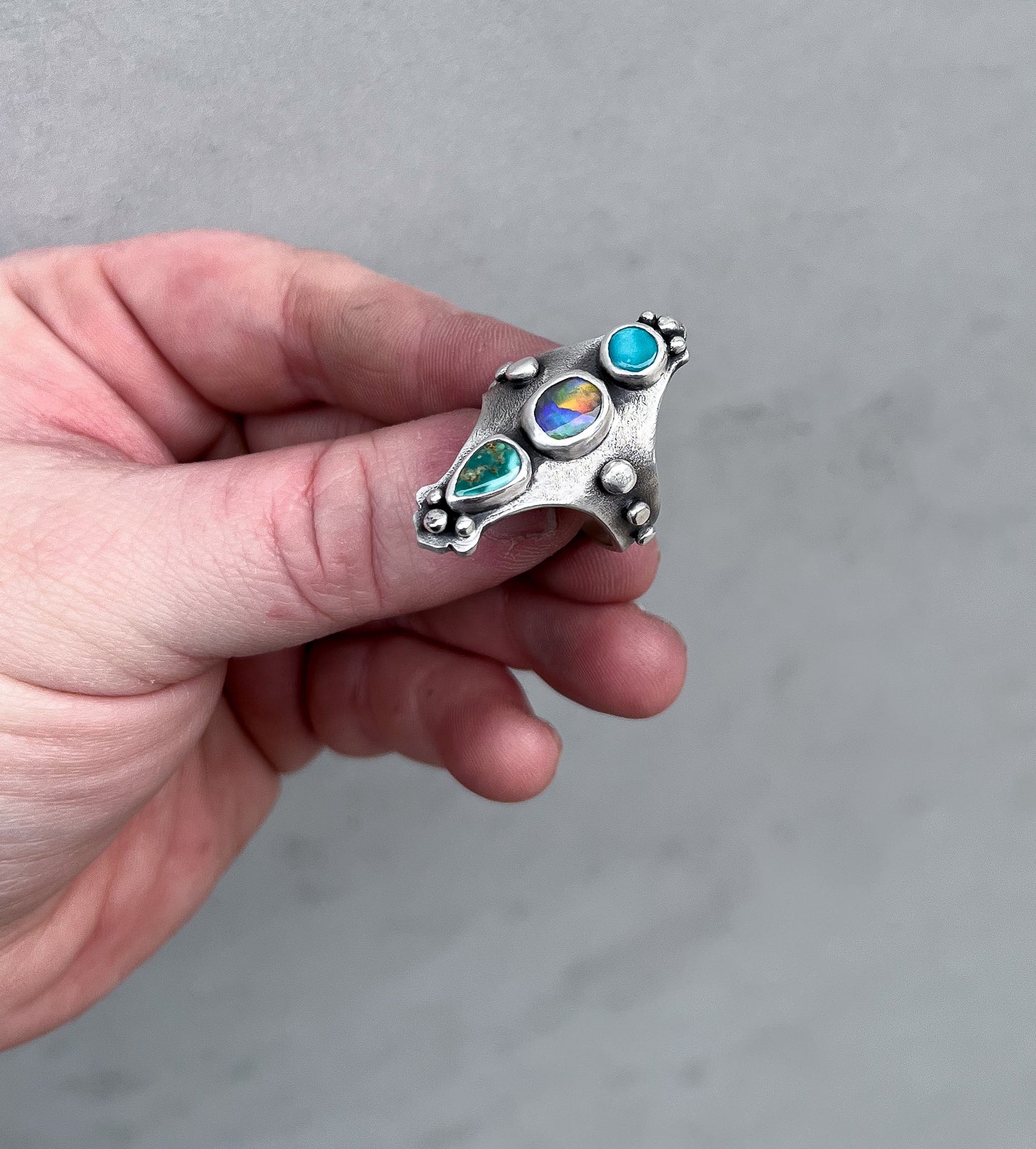 Black opal & Turquoise Ring-size 7