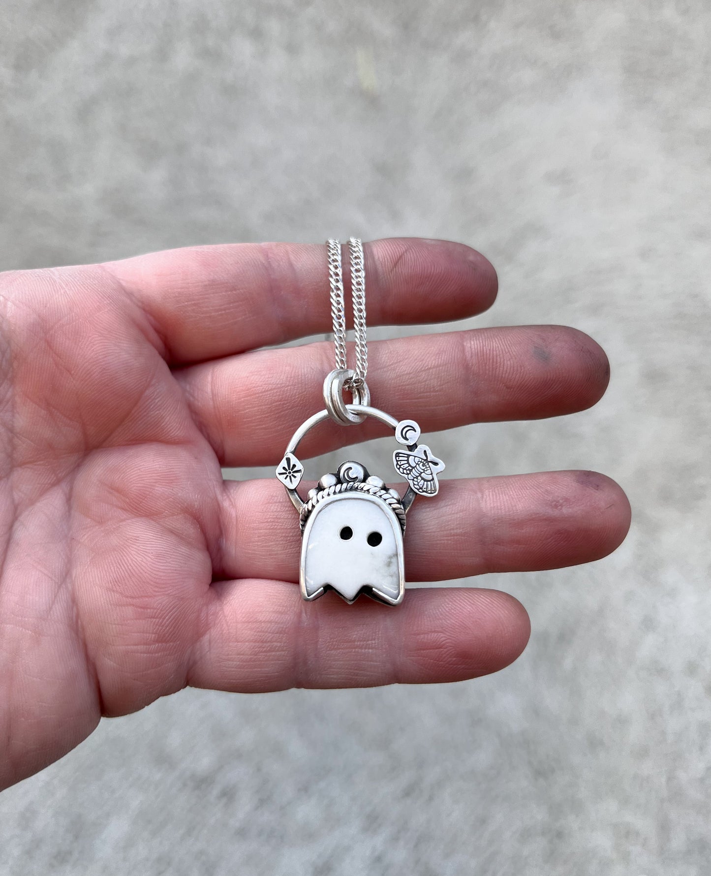 Ghost #1- Howlite & sterling silver- Pendant