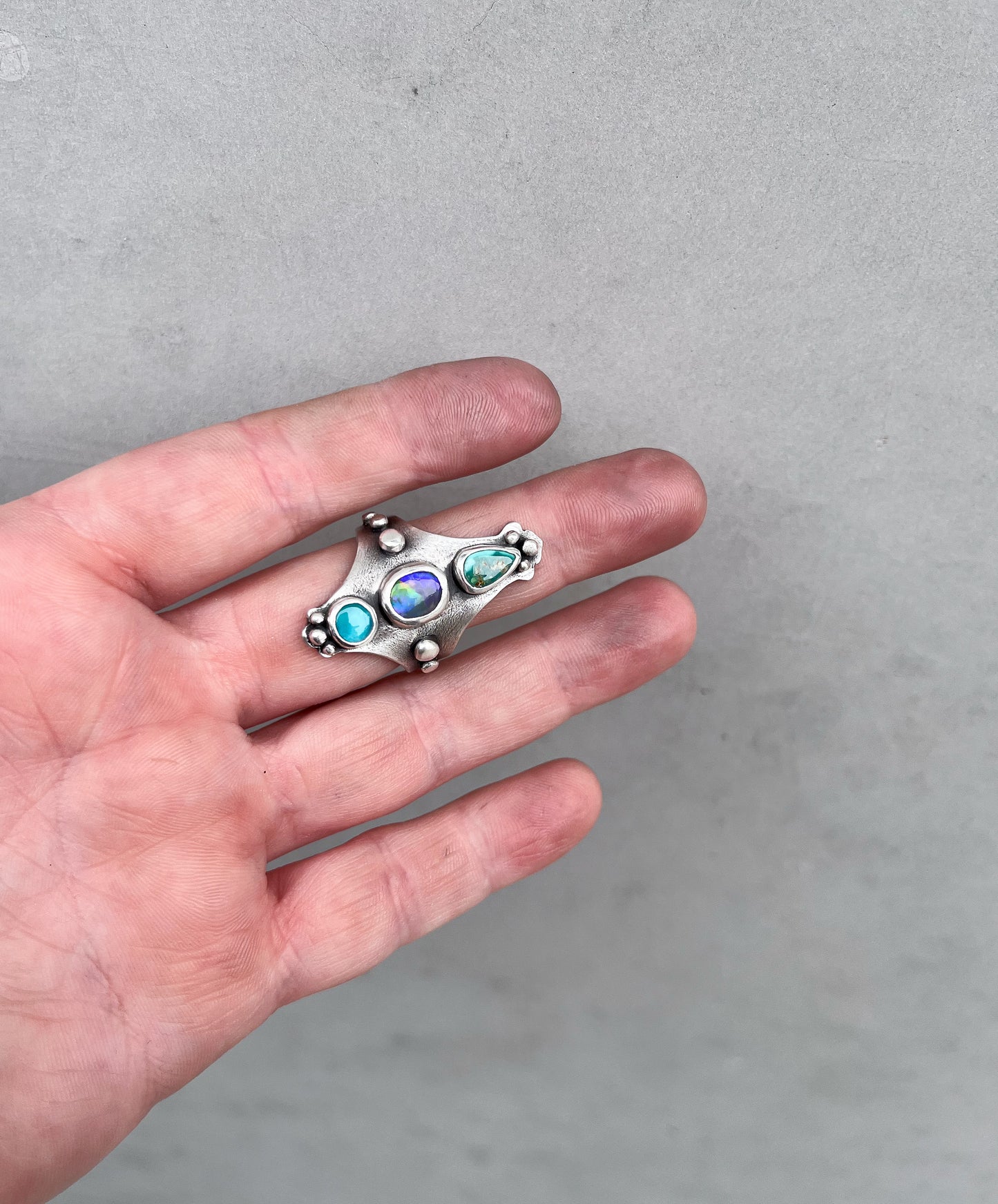 Black opal & Turquoise Ring-size 7