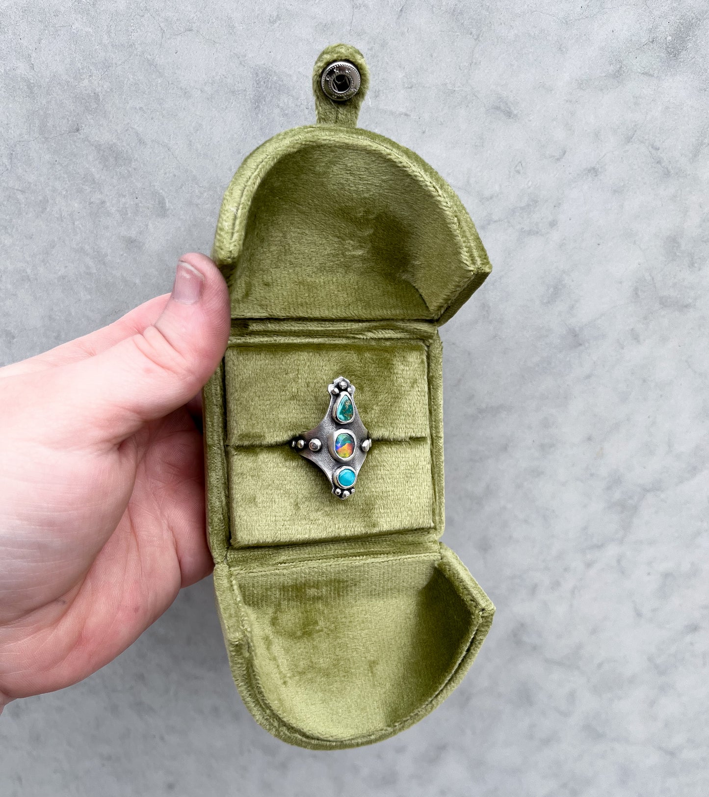 Black opal & Turquoise Ring-size 7