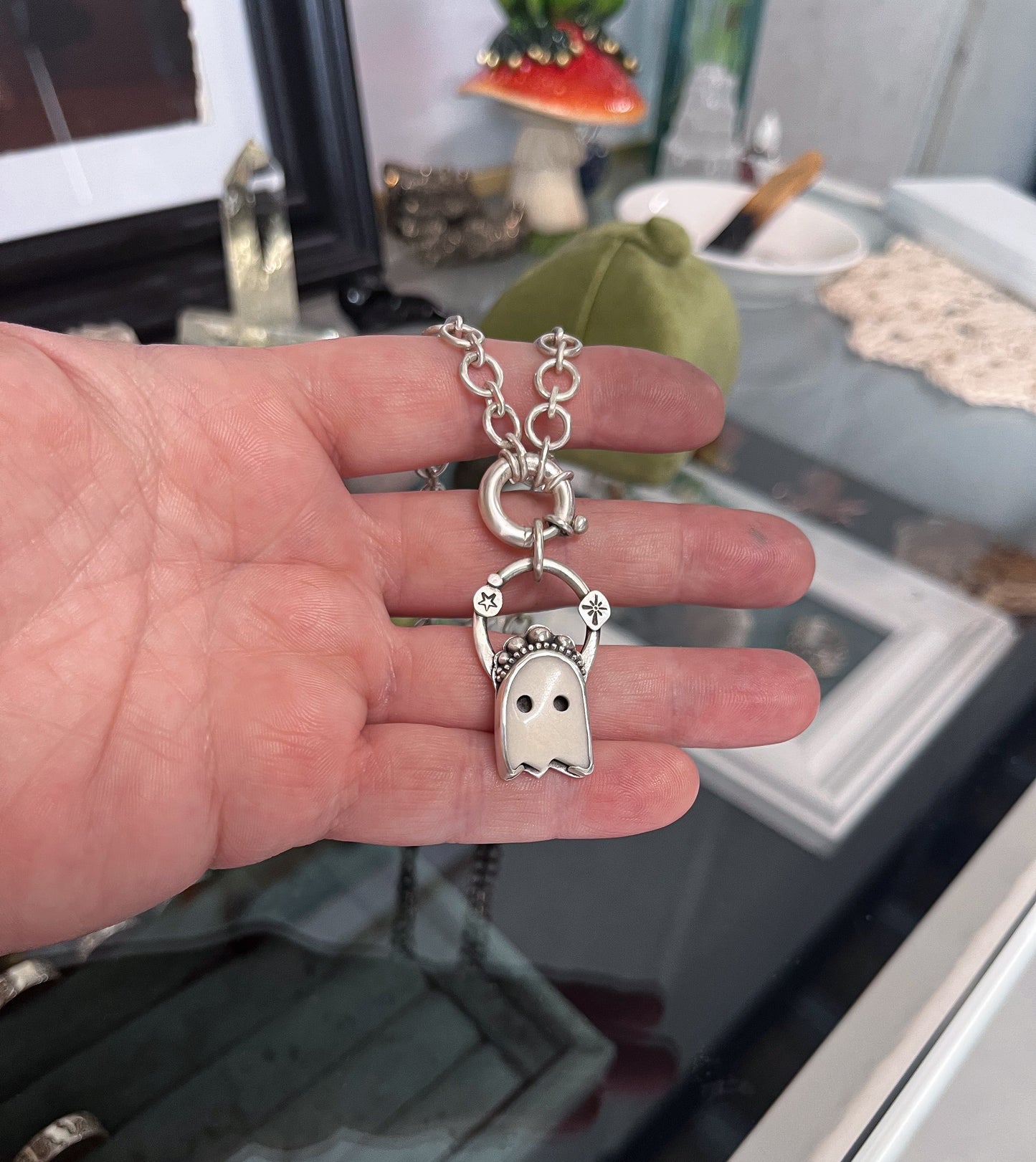 Ghost #3- Howlite & sterling silver- Pendant