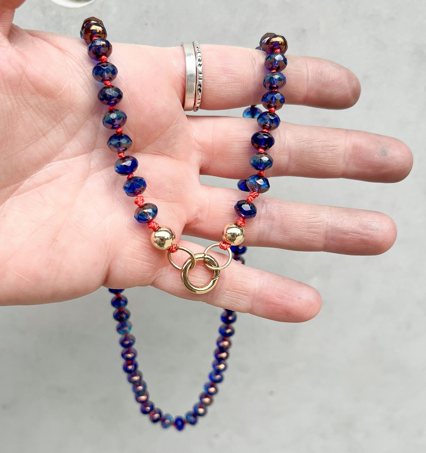 Beaded necklace- emerald green GOLD