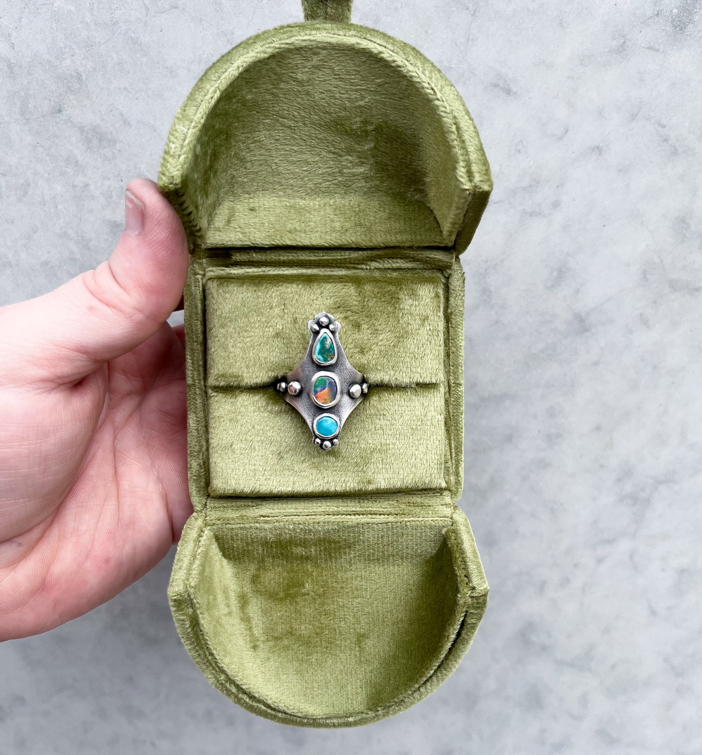 Black opal & Turquoise Ring-size 7