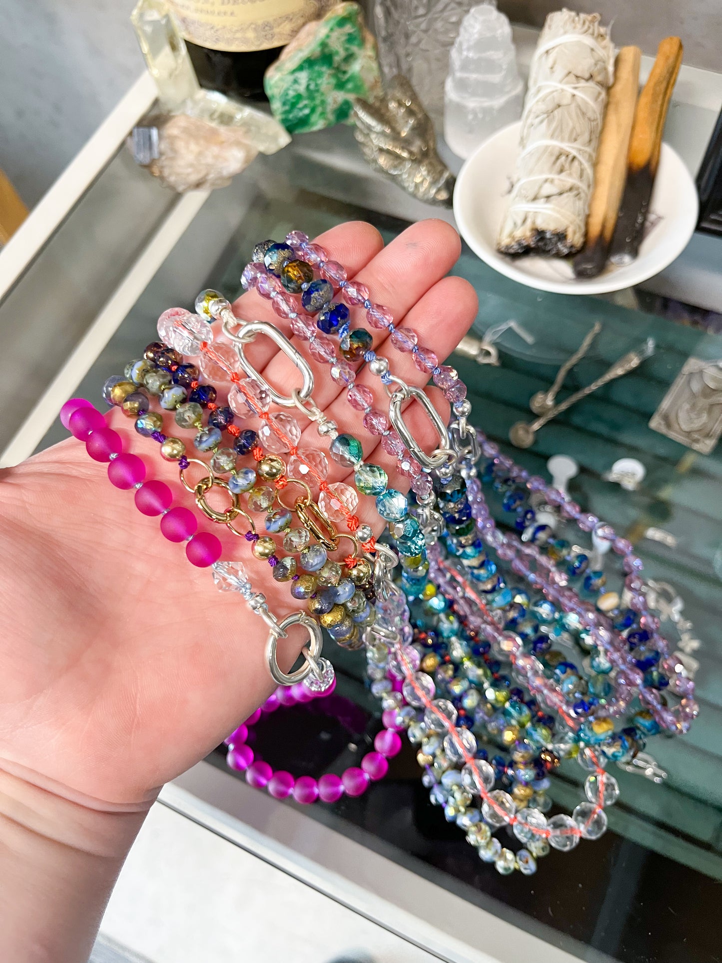 Beaded necklace- sapphire GOLD