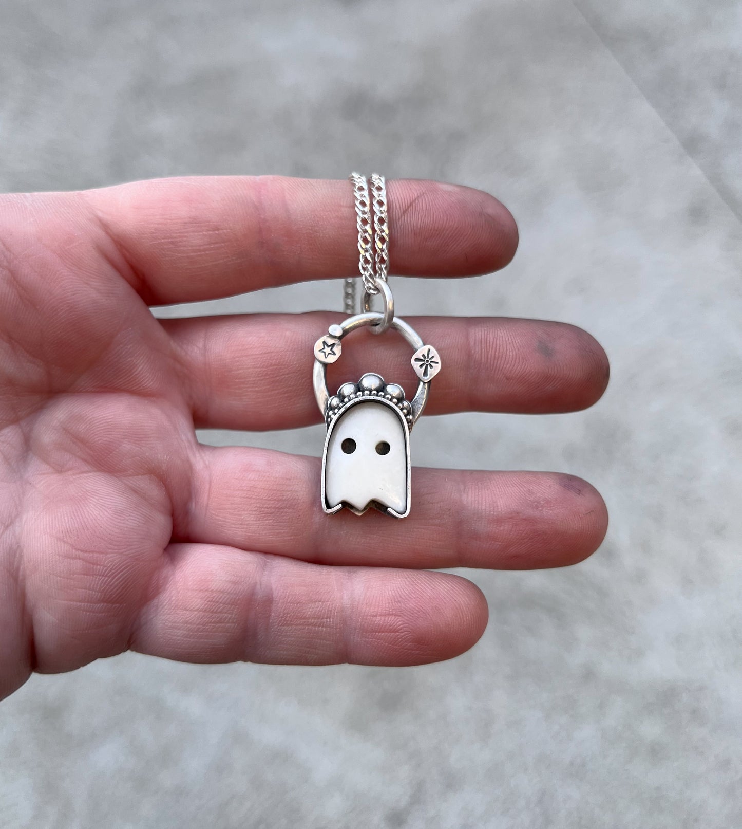 Ghost #3- Howlite & sterling silver- Pendant