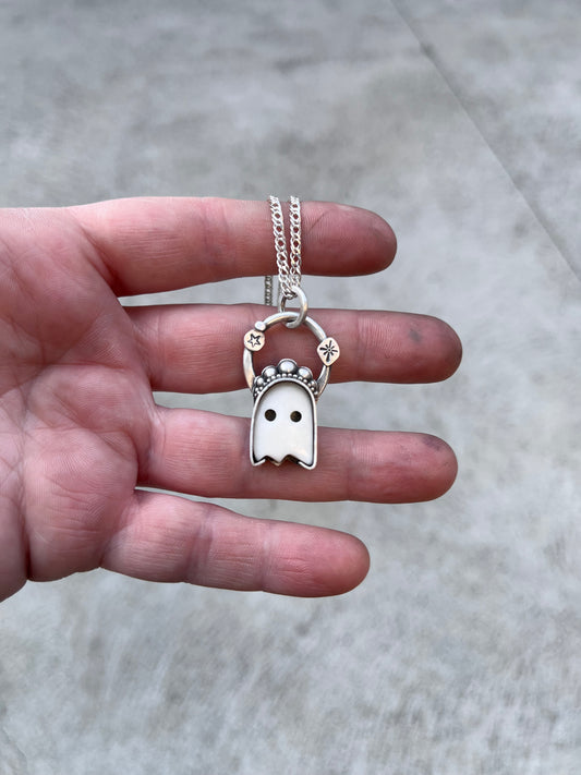 Ghost #3- Howlite & sterling silver- Pendant
