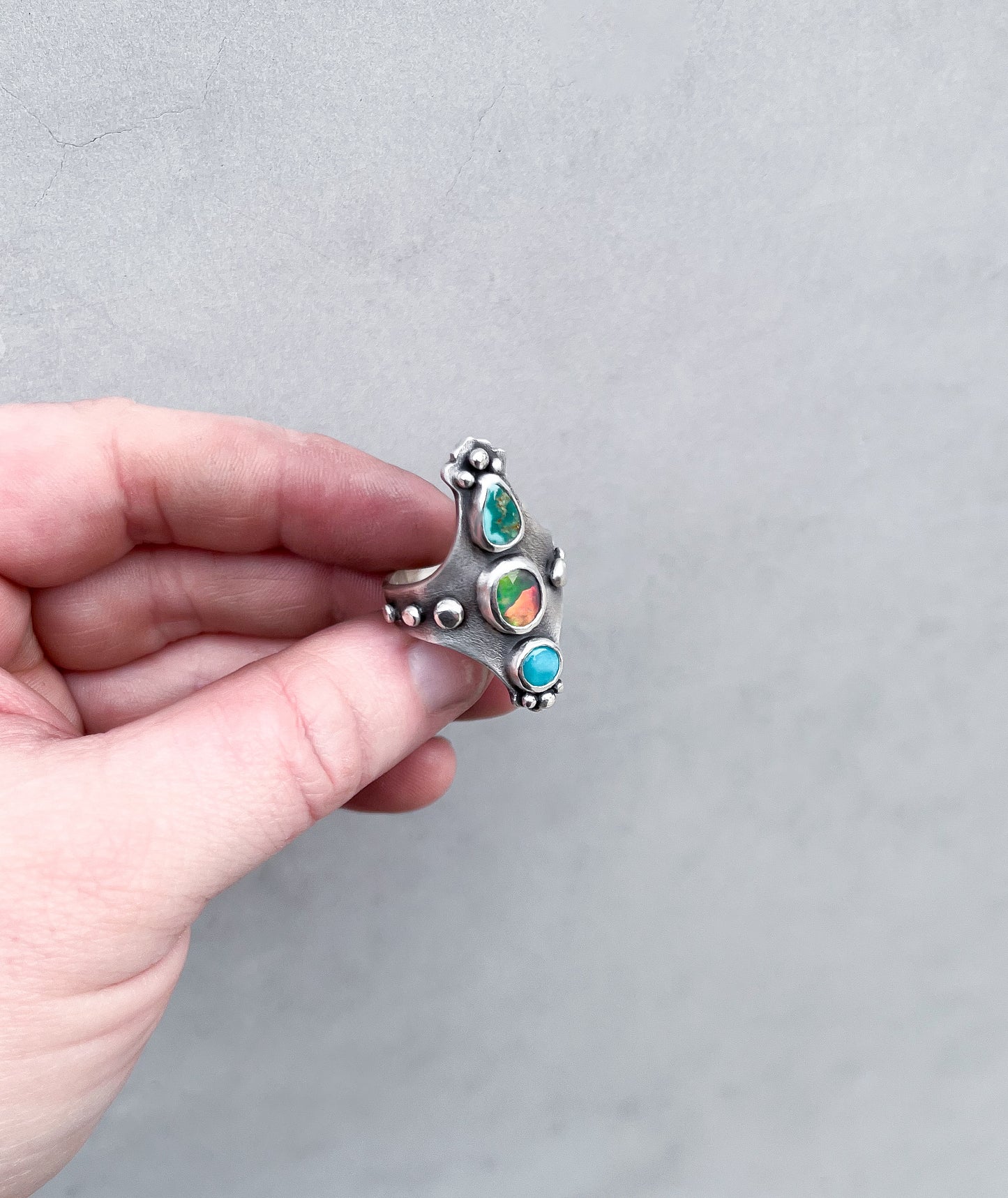 Black opal & Turquoise Ring-size 7