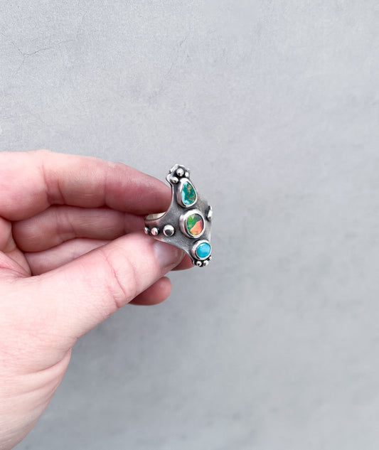 Black opal & Turquoise Ring-size 7